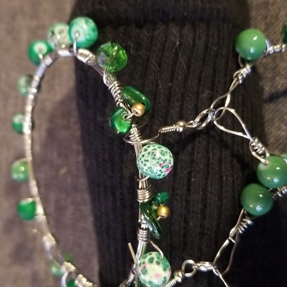 Boho Faux Jade Stone Chunky Bangle Earring Bracelet  Set - Picture 11 of 16